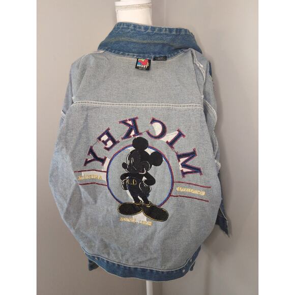 90s Vintage Disney Mickey embroidered patchwork jean button jacket M - Picture 9 of 10